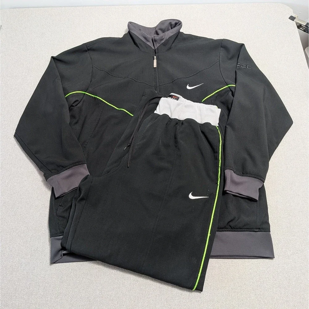 Nike Men's XL Black Green NikeFit DRY Basketball Tracksuit Top & Pants